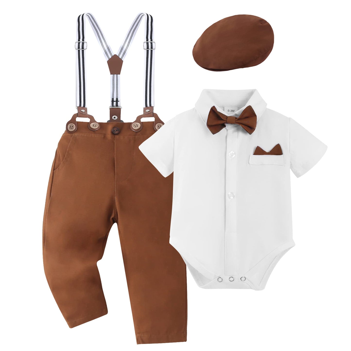 YALLET Baby Boy Clothes Suit Newborn Infant Gentleman Outfits, Formal Dress Shirt+Bowtie+Suspender Shorts Wedding Party Set
