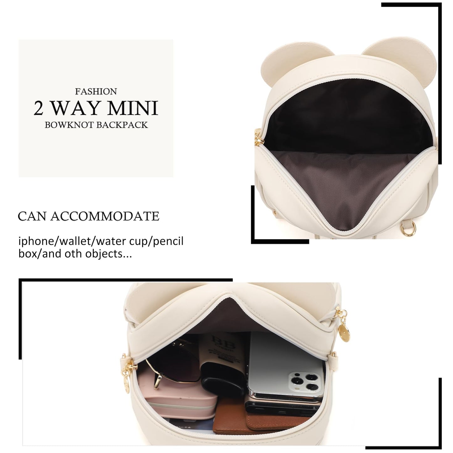 KL928 Girls Bowknot Polka Dot Cute Mini Backpack Small Daypacks Convertible Shoulder Bag Purse for Women