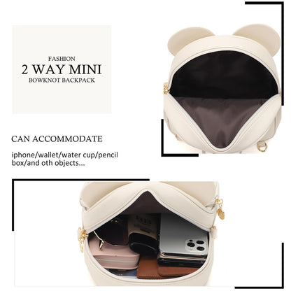 KL928 Girls Bowknot Polka Dot Cute Mini Backpack Small Daypacks Convertible Shoulder Bag Purse for Women