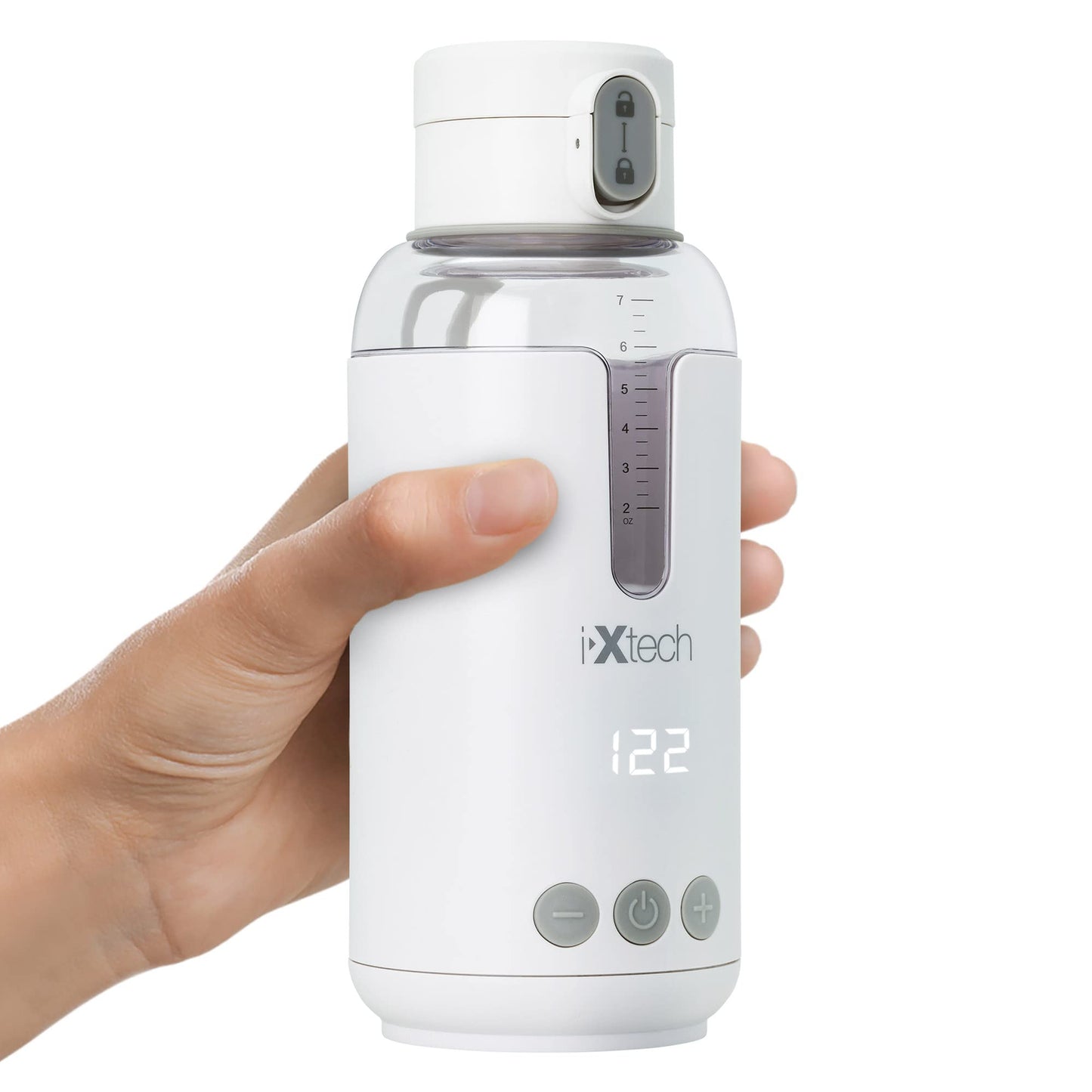 IXTECH Portable Water Warmer for Baby Formula, Milk Warmer for Travel, 10 oz., Electric Warming with Adjustable Temperature Control, Leak-Resistant Spout, Rechargeable and Wireless