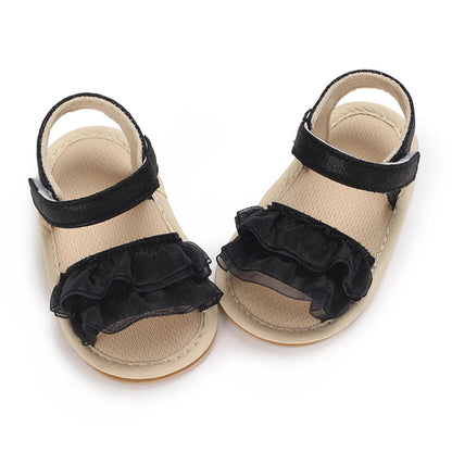 Timatego Infant Baby Girls Summer Sandals Anti-Slip Soft Sole with Flower Toddler First Walkers Crib Dress Shoes