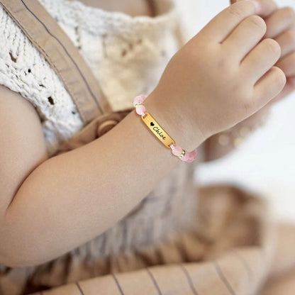 Personalized Baby Bar Bracelet : 18K Gold Plated Custom Name ID Plate Bracelet for Children Toddler from Mom, Engraved Kid Name for Daughter Son, New Born Birthday Gift,Adjustable,Nickel free