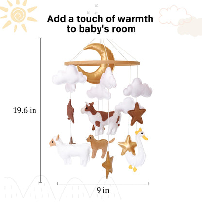 Farm Animals Baby Mobile, Mobile for Crib, Crib Mobile for Boys and Girls, Nursery Mobile for Bassinet, Pack and Play, Cows, Sheep, Golden Retriever, Goose, Moon