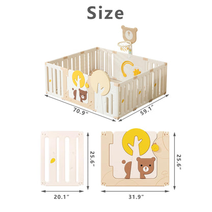 Indoor Baby Playpen with Adjustable Game Panel, Drawing Board, Basketball Hoop, and Safety Door Shape, Portable and Stable Indoor Children's Playground（70.9”*47.2“）