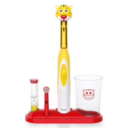 Beurer TB10 Kids Electric Toothbrush Kit - Fun Milo The Monkey Cap with 2 Extra-Soft Brush Heads to Help Remove Plaque, 2 Minute Timer, and Rinse Cup, BPA-Free, Safe for Ages 3+