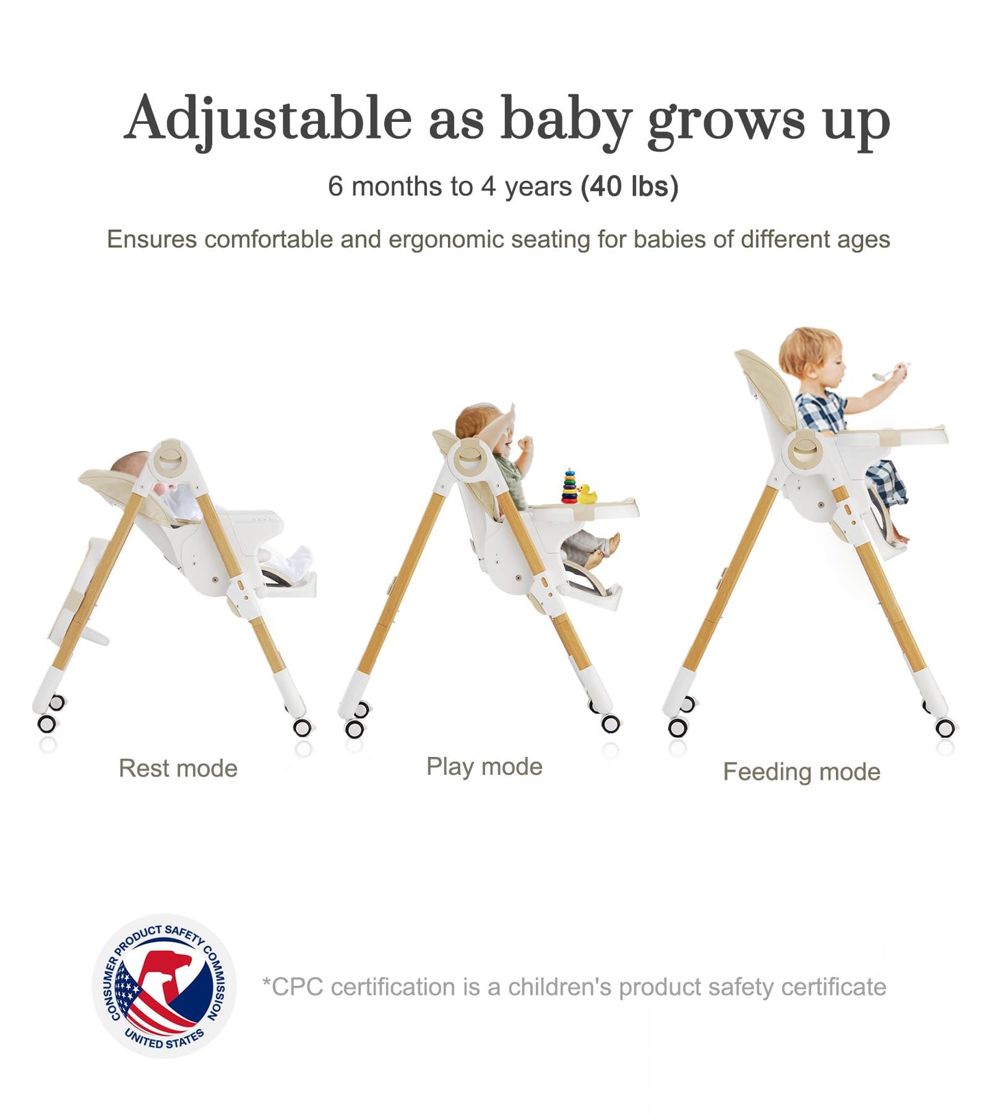 Convertible High Chairs for Babies and Toddlers, Height Adjustable Baby High Chair, High Chair with Removable Tray, Adjustable Backrest and Pedal, Portable Baby Dinning Chair with Lockable Wheels