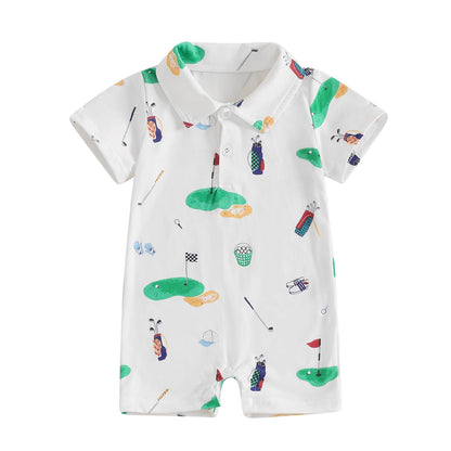 Baby Boy Rompers Half Button-up Jumpsuit Short Sleeve Bodysuit Summer Clothes