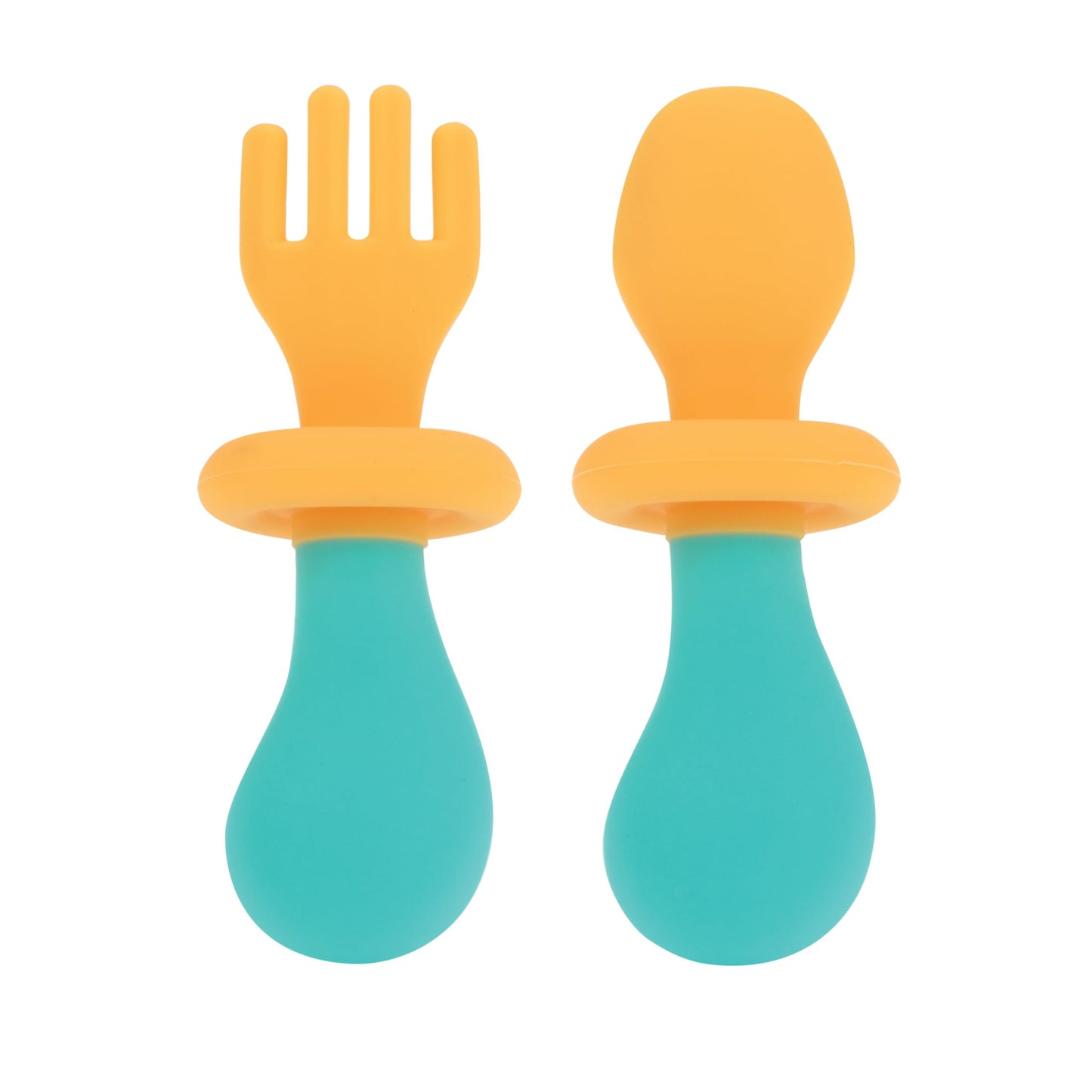 Nuby First Fork and Spoon Set - Utensils with Safety Guards for Babies 6+ Months - Green and Blue