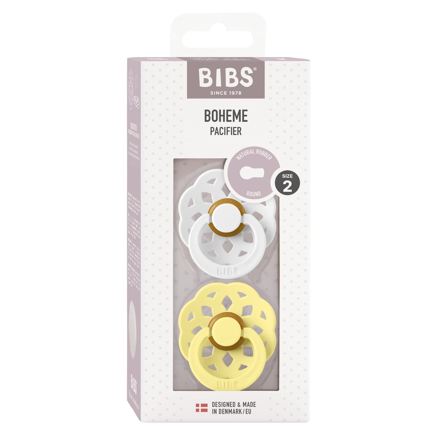 BIBS Pacifiers - Boheme Collection | BPA-Free Baby Pacifier | Made in Denmark | Set of 2 Ivory/Blossom Color Premium Soothers | Size 0-6 Months