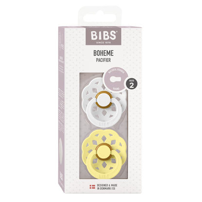 BIBS Pacifiers - Boheme Collection | BPA-Free Baby Pacifier | Made in Denmark | Set of 2 Ivory/Blossom Color Premium Soothers | Size 0-6 Months