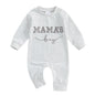 Newborn Baby Boy Fall Outfit Mamas Boy Embroidery Jumpsuit Long Sleeve Crewneck Romper Infant Boy Winter Clothes