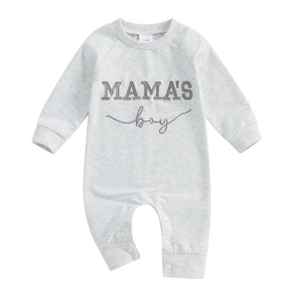 Newborn Baby Boy Fall Outfit Mamas Boy Embroidery Jumpsuit Long Sleeve Crewneck Romper Infant Boy Winter Clothes