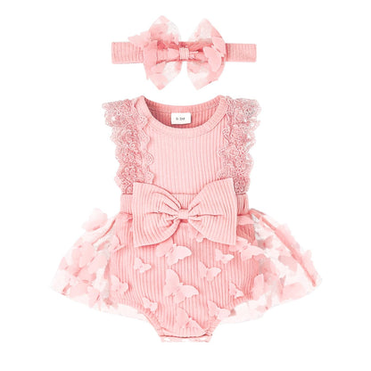 Baby Girl Summer Clothes Cute Newborn Girl Outfits Sleeveless Lace One Piece Romper + Headband 2pcs set 0-12 Months