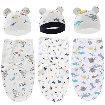 Baby Swaddle Sleep Sack with Hat Set for 0-3 months 3-Pack Soft Cotton Newborn Wearable Swaddle Wrap for Girls Boys