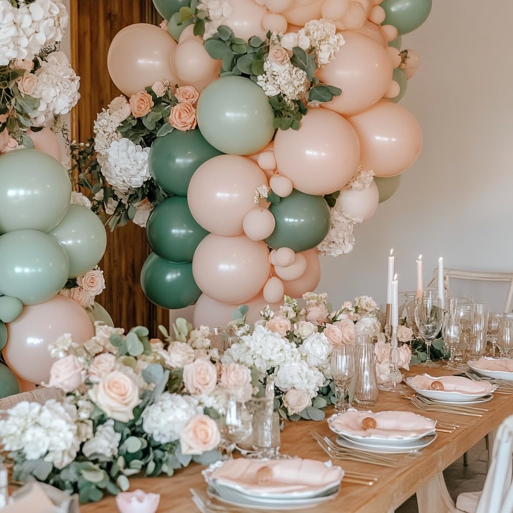 Pink and Sage Green Balloon Arch Kit 131 Pcs Dusty Pink Green Balloons Different Size for Wedding Birthday Baby Shower Gender Reveal Decorations