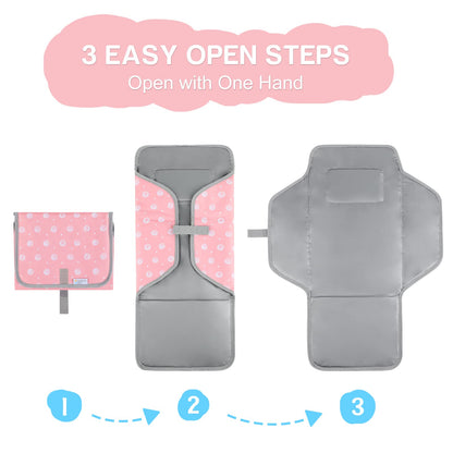 Baby Portable Changing Pad Travel - Waterproof Compact Diaper Changing Mat with Built-in Pillow - Lightweight & Foldable Changing Station, Newborn Shower Gifts