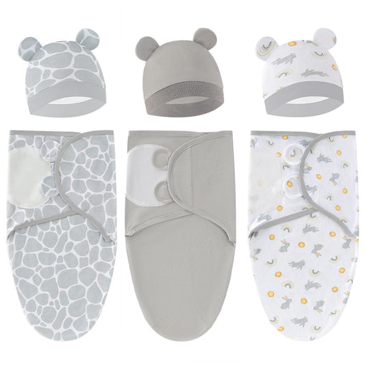 Baby Swaddle Sleep Sack with Hat Set for 0-3 months 3-Pack Soft Cotton Newborn Wearable Swaddle Wrap for Girls Boys