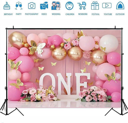 Pink Bear Hot Air Balloon Backdrop Girl Bear Balloons Baby Shower Background Girl 1st Birthday Party Banner Newborn Baby Shower Party Cake Table Decoration Photo Booth Props(Pink, 7x5ft)
