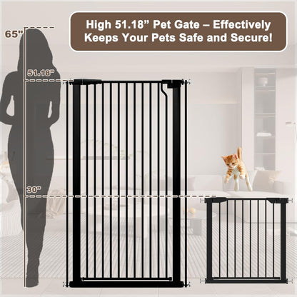 Fairy Baby 51.18" Extra Tall Cat Gate for Doorway, 29.5"-40.5" Extra Wide Pet Gate Dog Barrier Indoor for Cats Dogs, Kid Puppy Dog Gate No Jumping Over & No Climb, Metal Child Safety Proof Gate, Black