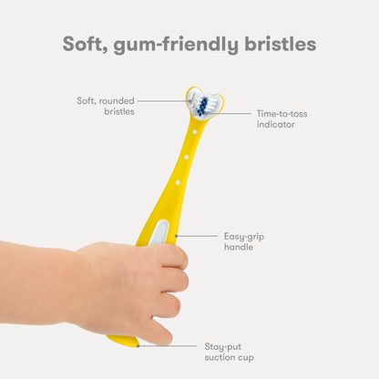 Frida Baby Triple-Angle Toothhugger Training Toddler Toothbrush | Toddler Toothbrush 2 Years and Up, Cleans All Sides at Once | Pink
