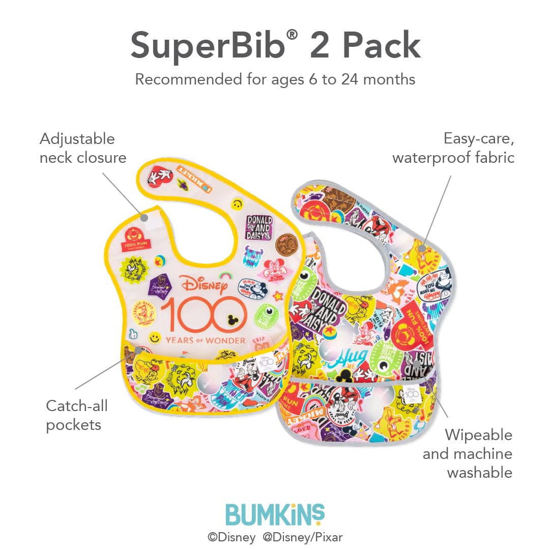 Bumkins Disney Bibs for Girl or Boy, SuperBib Baby and Toddler 6-24 Months, Essential Must Have for Eating, Feeding, Baby Led Weaning, Mess Saving Waterproof Soft Fabric, 3-pk Pooh Bear and Friends