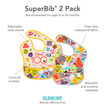 Bumkins Disney Bibs for Girl or Boy, SuperBib Baby and Toddler 6-24 Months, Essential Must Have for Eating, Feeding, Baby Led Weaning, Mess Saving Waterproof Soft Fabric, 3-pk Pooh Bear and Friends