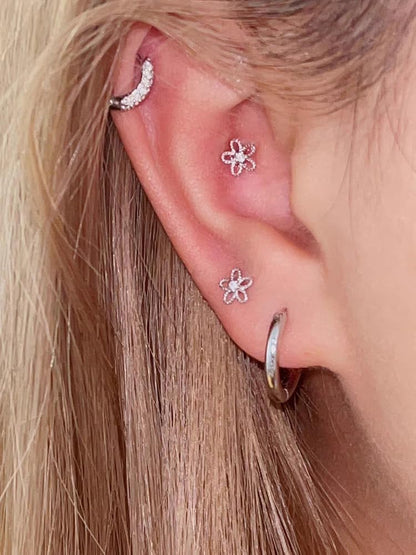 18G Daisy Flower Stud Cartilage Earrings for Women Girls 925 Sterling Silver CZ Tiny Cute Floral 3mm Ball Barbell Screw Back Studs Sleeper Tragus Post Hypoallergenic Piercing Body Jewelry Gifts
