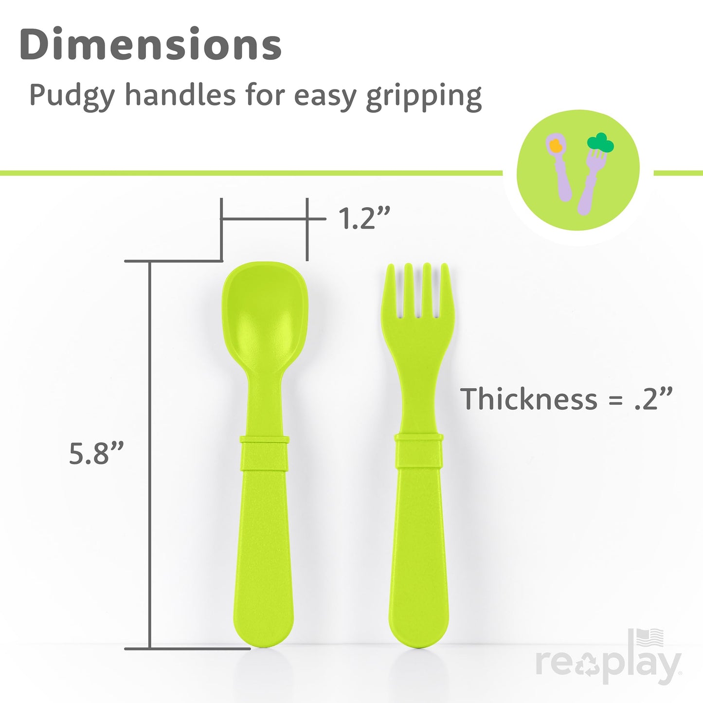 Re-Play Toddler Forks and Spoons Set - 4x4 Utensils Set for Kids - Dishwasher and Microwave Safe - Made in USA - Pack of 8-5.8" x 1.2" x 0.2" - Princess