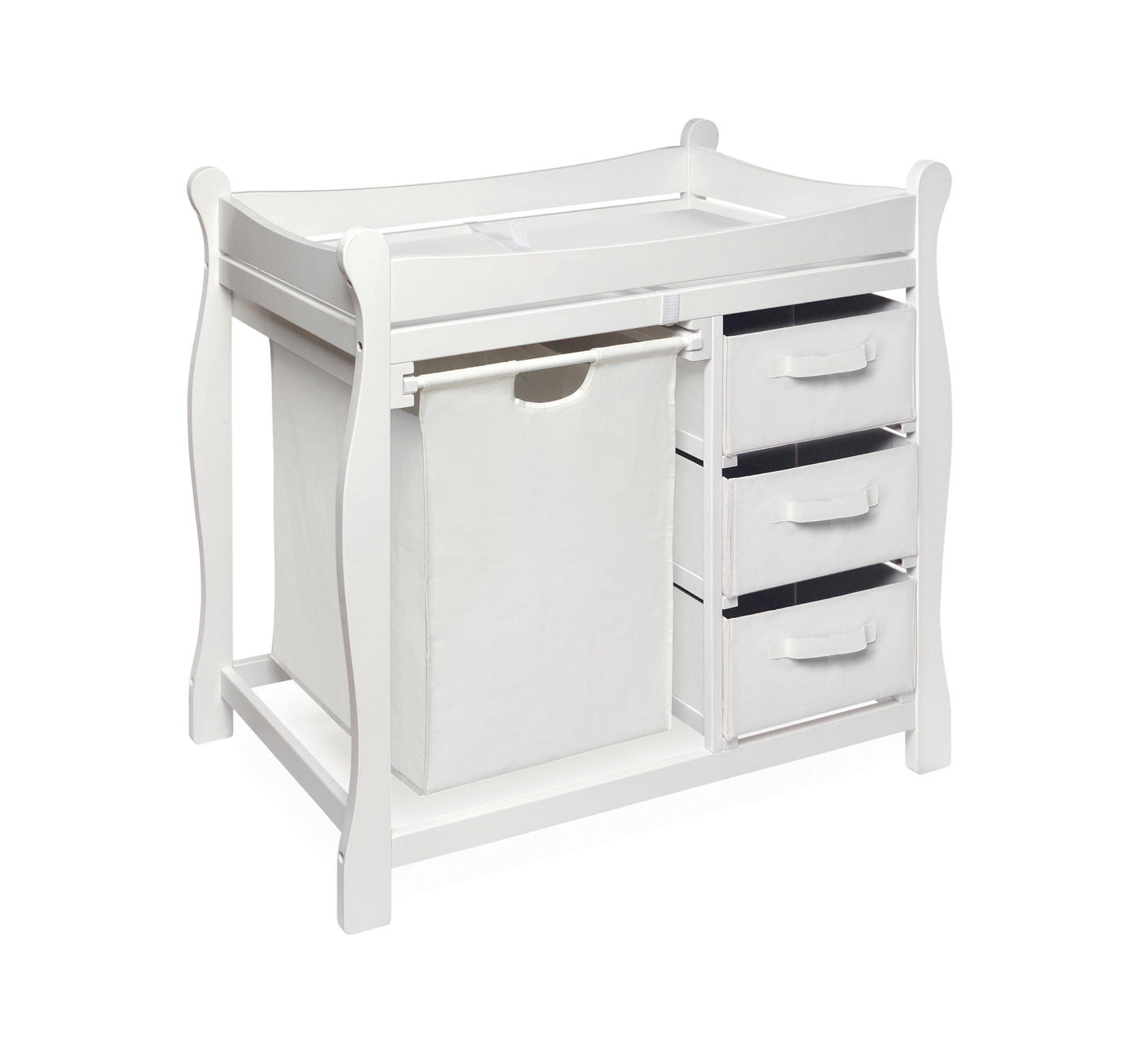 Badger Basket Sleigh Style Baby Changing Table with Laundry Hamper and 3 Storage Drawers - Espresso