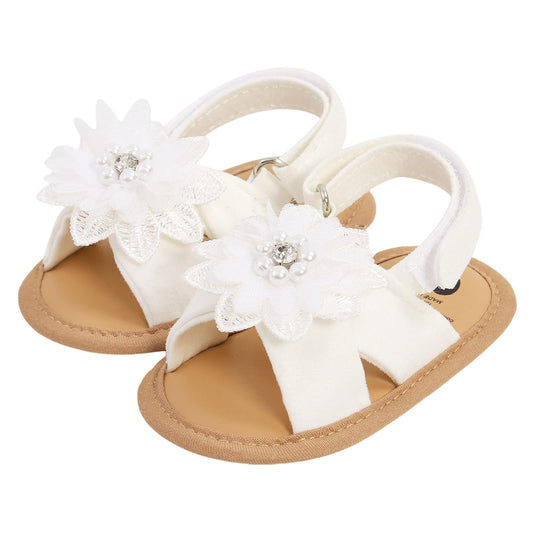 Baby Girls Princess Sandals, Big Rhinestone Flower Open Totes Anti-Skid Soft Sole Walking Shoes, Ankle Stick-On Summer Foot Wear