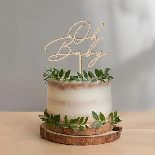 Oh Baby Cake Topper in Wood Greeny Baby Shower Cake Topper Decoration