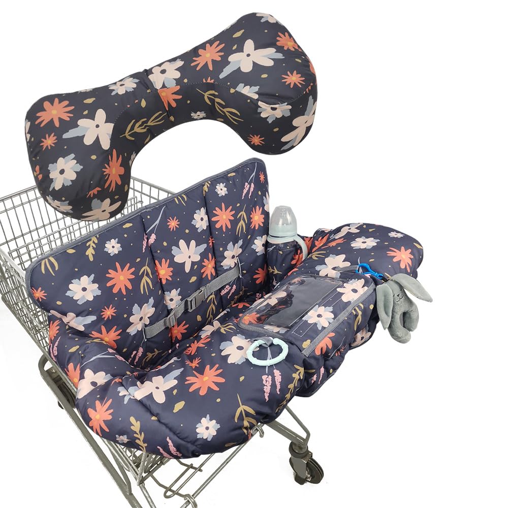 Shopping Cart Cover for Baby/Toddler 2-in-1 High Chair Cover, Easy Attach & Remove, with Cellphone Holder, Pink Strip Star