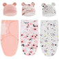 Baby Swaddle Sleep Sack with Hat Set for 0-3 months 3-Pack Soft Cotton Newborn Wearable Swaddle Wrap for Girls Boys