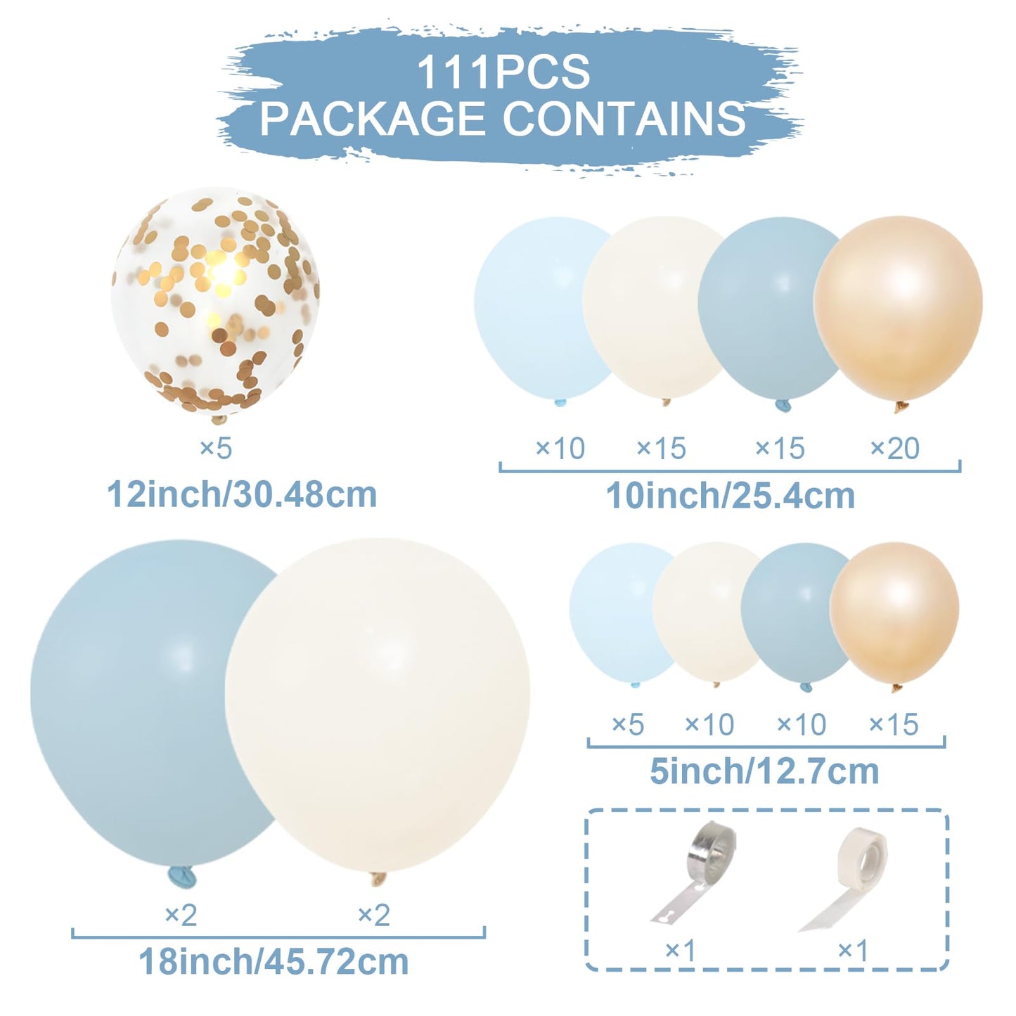 Dusty Blue Balloon Arch Kit,122 Pcs Dusty Blue and White Balloons,MacaronBlue White Balloon Arch Garland Kit for Boy Baby Shower Gender Reveal,Men Birthday,Graduation Decorations,Bridal Shower