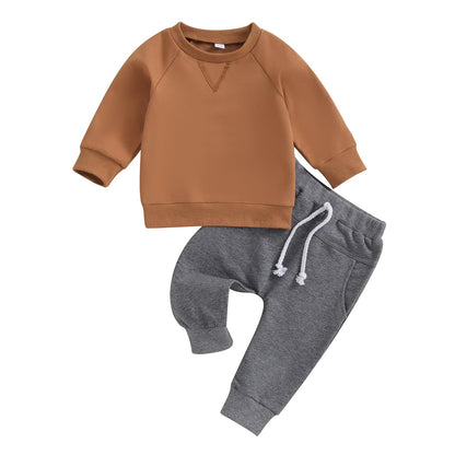 Toddler Baby Boy Fall Winter Outfit Contrast Color Long Sleeve Sweatshirts Stretch Jogger Pants Newborn Clothes Set