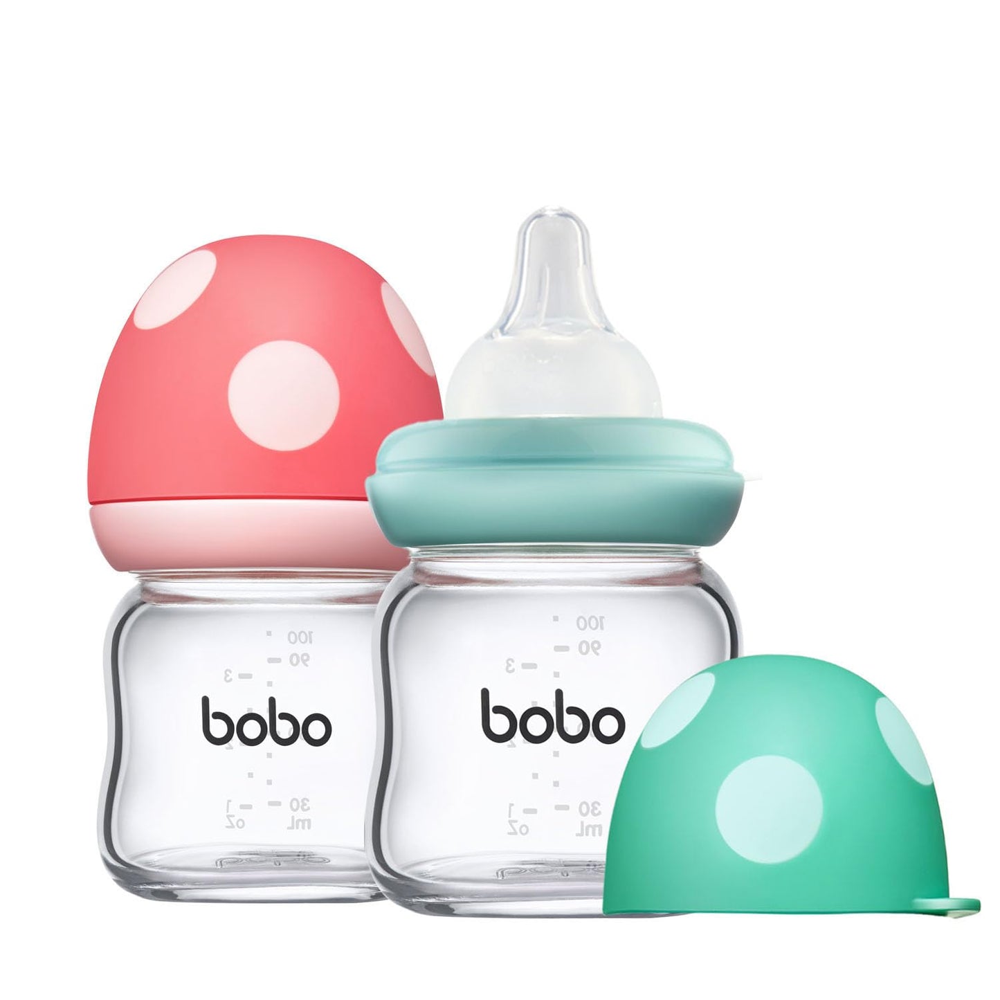 YOHKOH Natural Glass Baby Bottle with Natural Response Nipple, Newborn Anti-Colic Baby Bottles, Wide Neck Mushroom Cap Baby Bottle, Clear (8.8ounce (Pack of 4), Multicolour1)