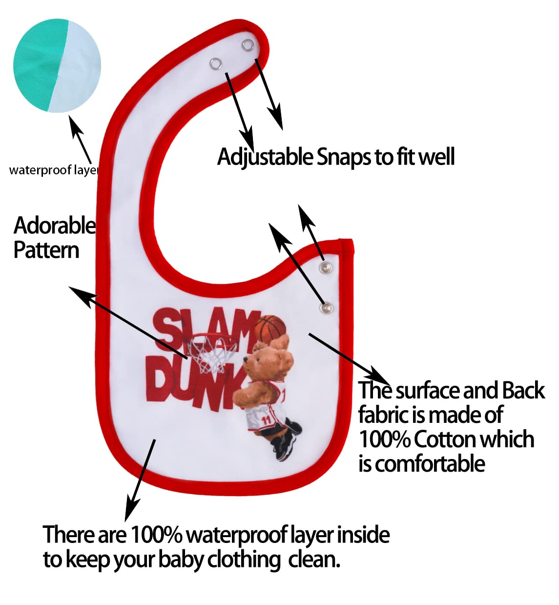 Maiwa 6 Pack Waterproof Cotton Baby Bibs for Girls Boys for Drooling Eating with Snaps