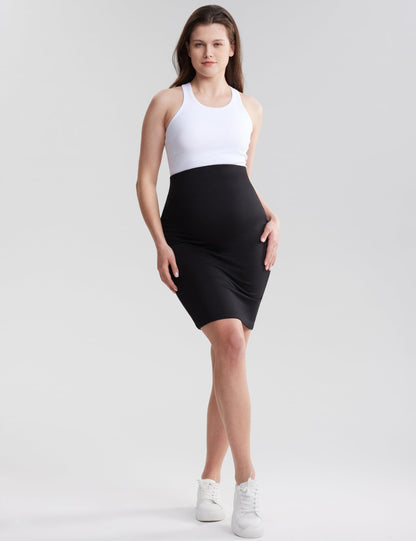POSHDIVAH Women's Maternity Skirt Over The Belly Midi High Waisted Solid Stretchy Pregnancy Pencil Skirt
