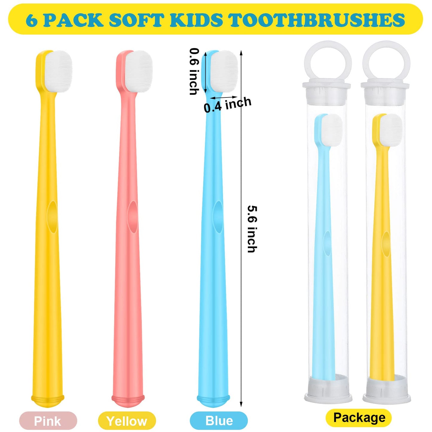 6 Pieces Kids Extra Soft Nano Toothbrush Children Bristles Children Micro Nano Manual Toothbrush Set with 20000 Bristles for Age 3and Above Boys Girls Gum Protecting Cleaning(Cute Style)