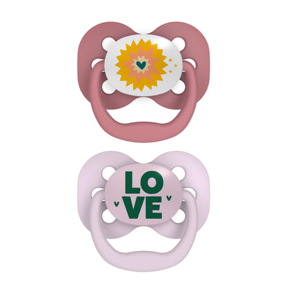 Dr. Brown's Advantage Glow-in-the-Dark Baby Pacifier, Fully Symmetrical Soother with Soft Silicone Bulb, Lavender Love-Coral Ocean, 0-6m, BPA Free, 4 Pack