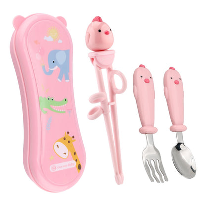 Toddler Utensils Stainless Steel Kids Silverware Set with Kids Spoons and Forks Set and Kids Chopsticks for Self Feeding Learning with Portable Case
