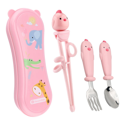 Toddler Utensils Stainless Steel Kids Silverware Set with Kids Spoons and Forks Set and Kids Chopsticks for Self Feeding Learning with Portable Case