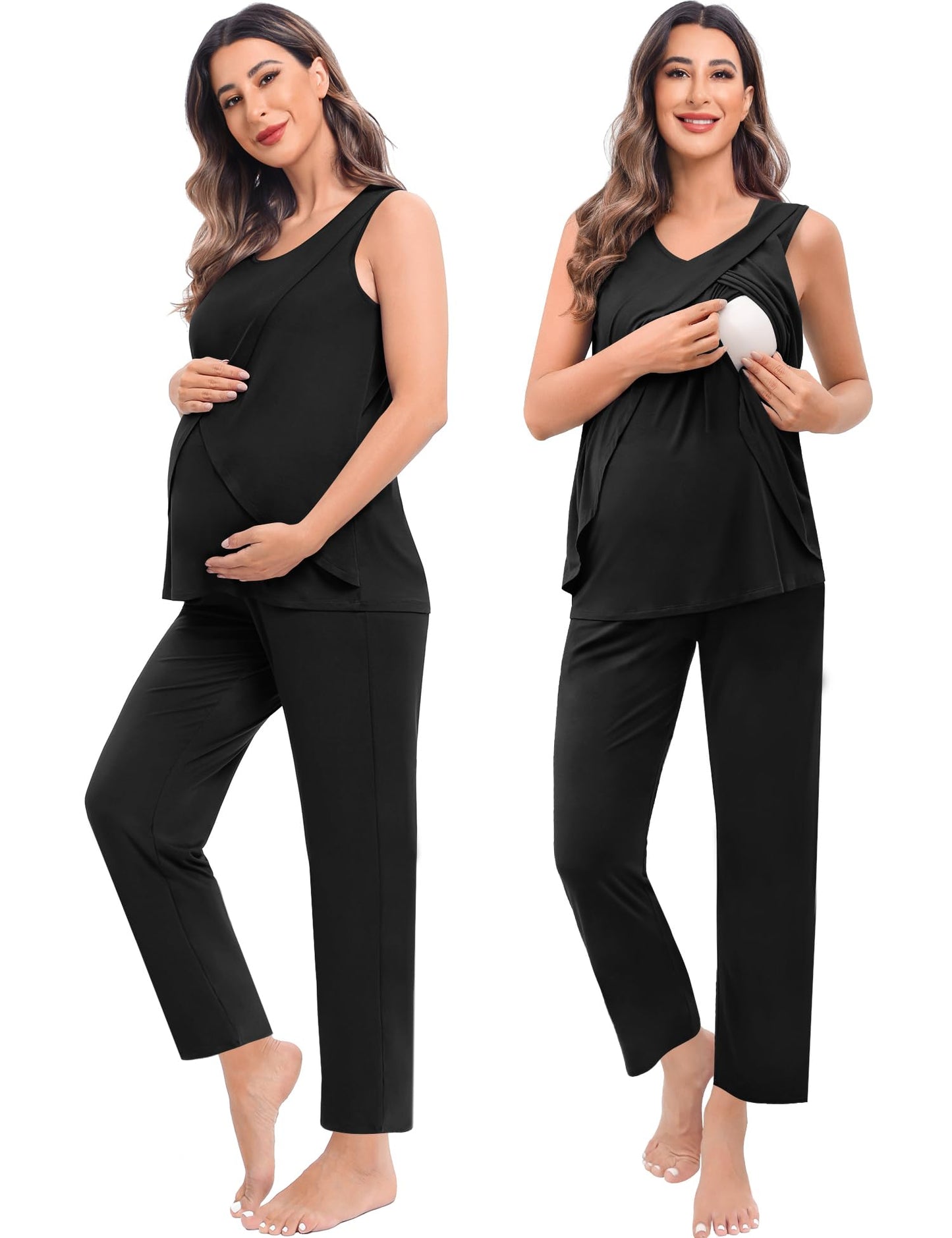 SWOMOG Maternity Nursing Robe Set 3 PCS Postpartum Breastfeeding Pajamas Hospital Pregnancy Pjs Double Layer Lounge Set