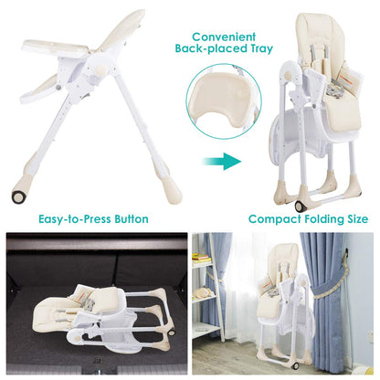 BABY JOY Convertible High Chair for Babies & Toddlers, Height Adjustable, Grow & Go High Chair w/Recline & Footrest, Removable Double Tray, Portable Baby Dinning Chair with Wheels (Beige)