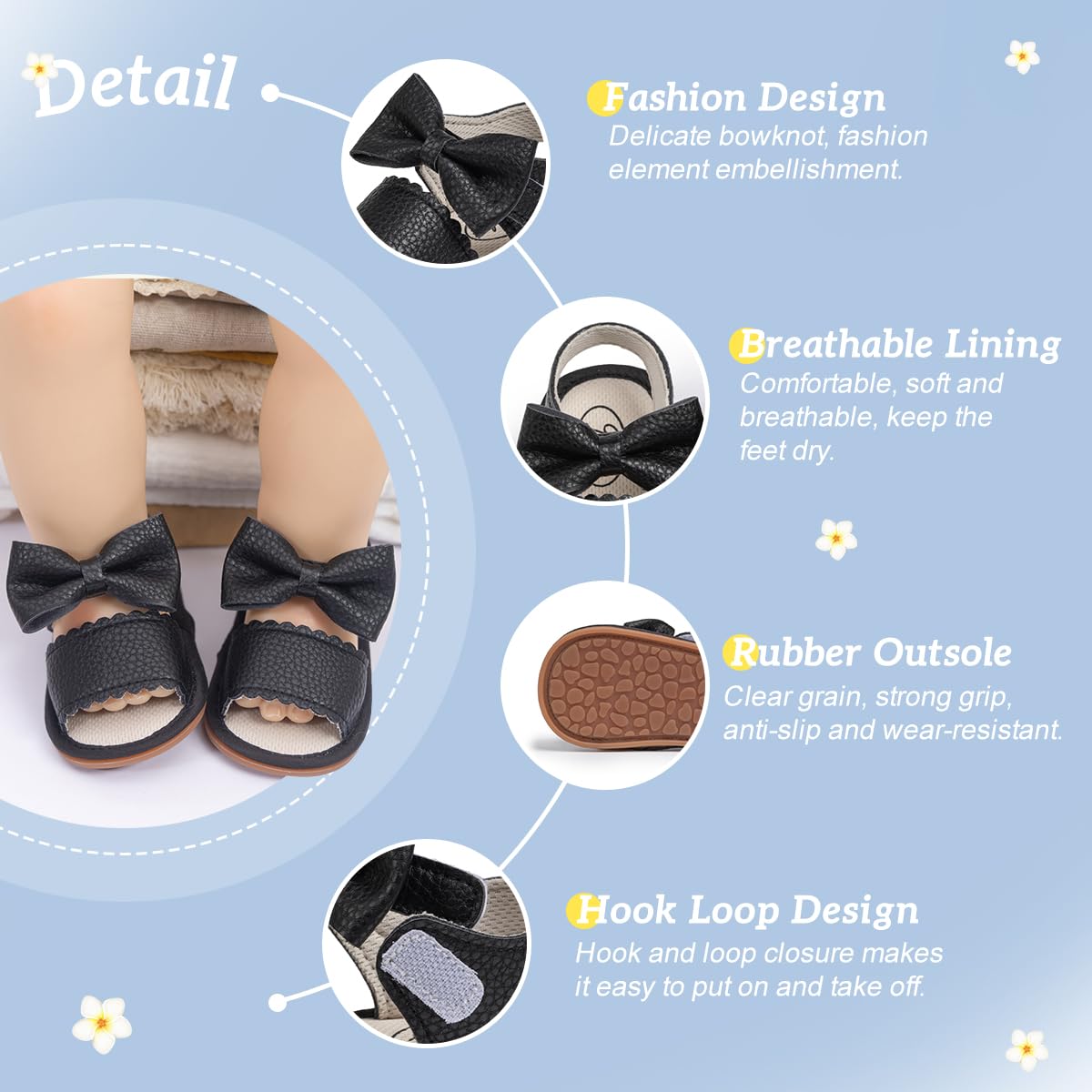 Kannior Infant Boys Girls Sandals Breathable Premium Baby Summer Outdoor Casual Beach Shoes Lightweight Toddler Flower Bowknot Anti Slip Rubber Sole Newborn Prewalker First Crib Shoes