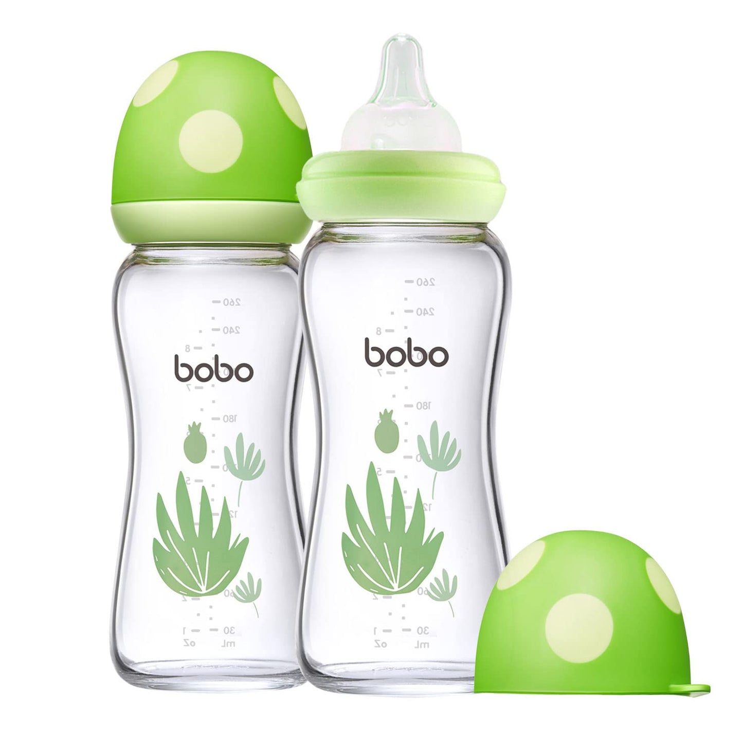 YOHKOH Natural Glass Baby Bottle with Natural Response Nipple, Newborn Anti-Colic Baby Bottles, Wide Neck Mushroom Cap Baby Bottle, Clear (8.8ounce (Pack of 4), Multicolour1)