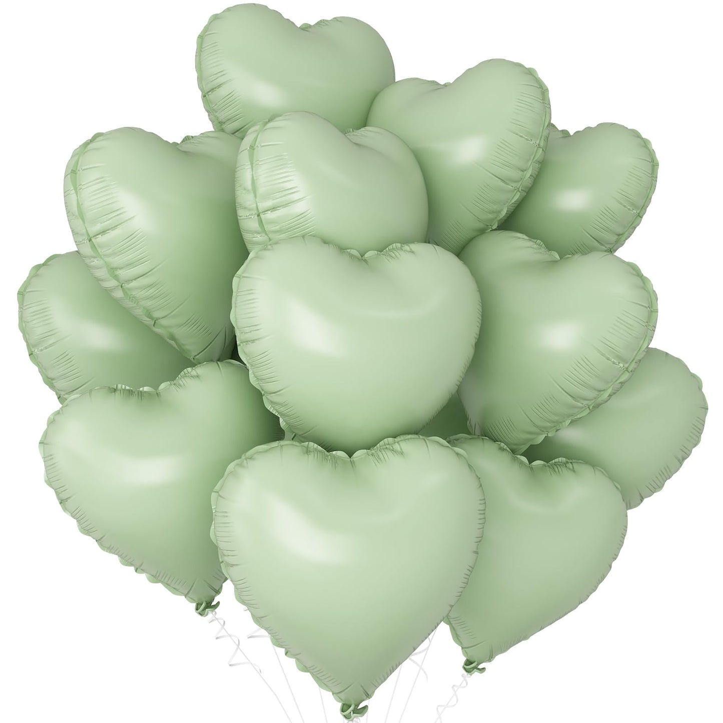 Sage Green Gold Heart Balloons,12Pcs Light Gold Heart Shaped Foil Balloons,18Inch Cream White Helium Mylar Balloon for Baby Shower Birthday Anniversary Wedding Party Decorations