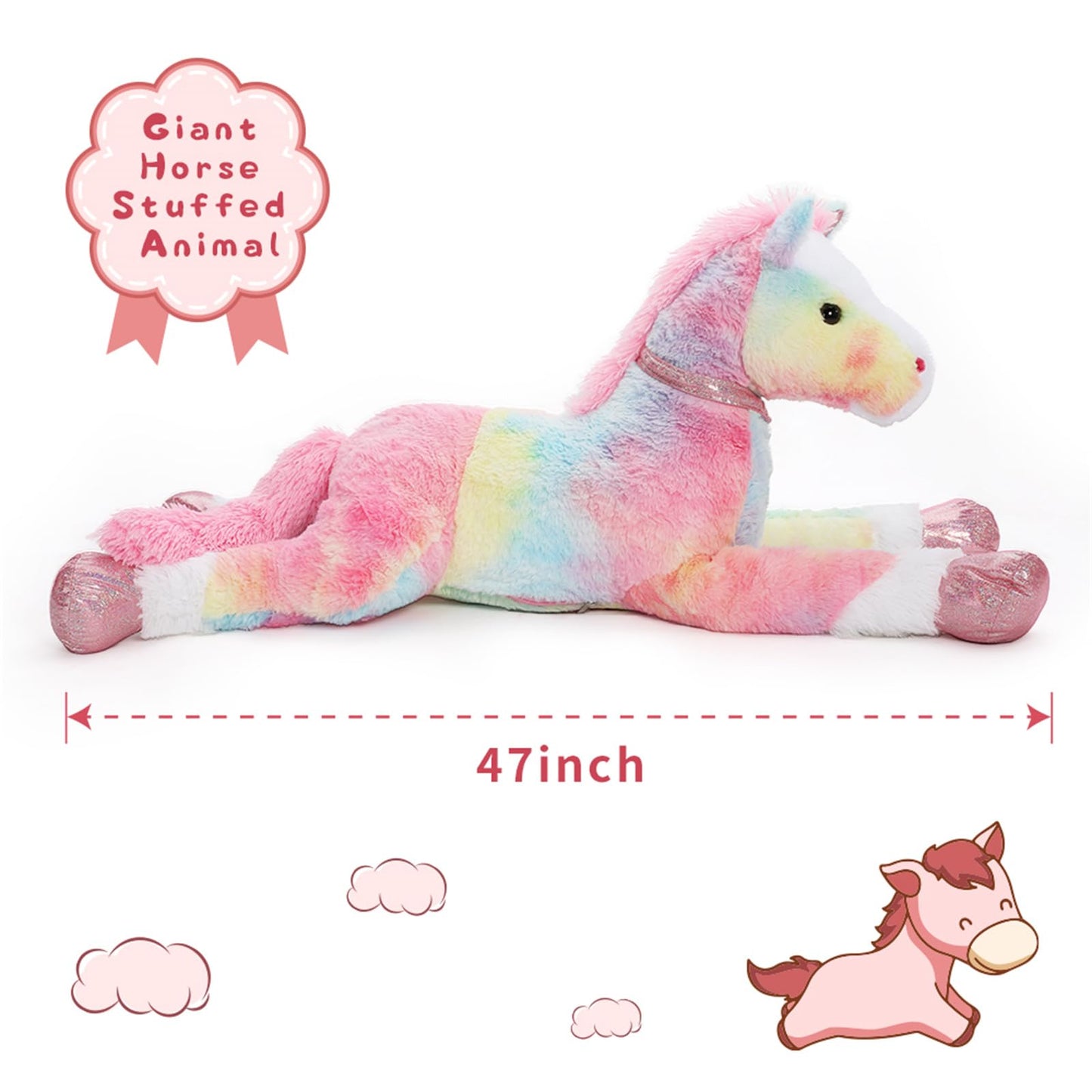 Tezituor 47 Inch Giant Horse Stuffed Animal, 4ft Realistic Chocolate Stuffed Horse Plush Toy, Hugging Soft Horse Pony Plush Pillow for Boys Girls,