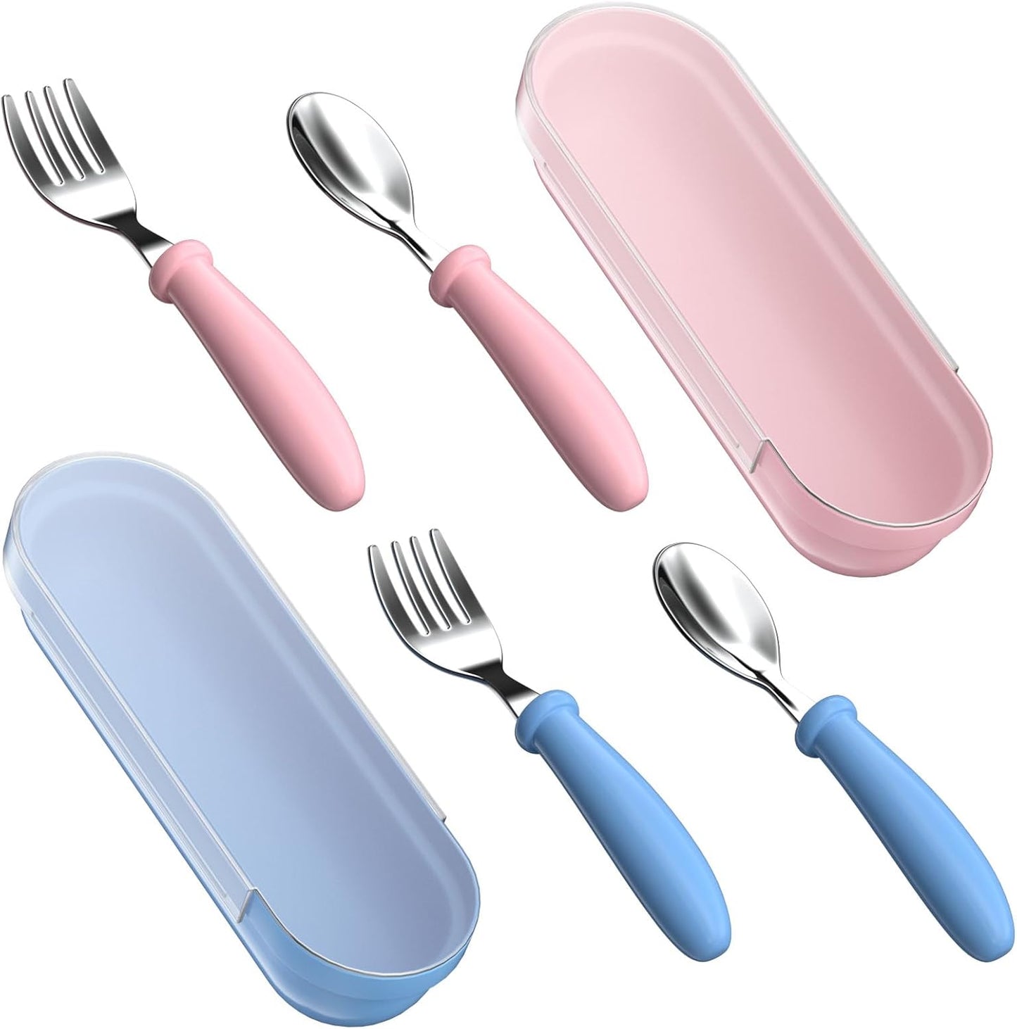 Toddler Utensils, Toddler Forks and Spoons, Baby Utensils Set with Storage Box for Self Feeding Safe, Dishwasher Safe (2 Set with Case)