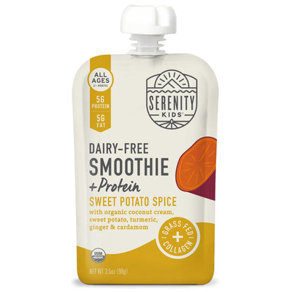 Serenity Kids 6+ Months Dairy-Free Smoothie Baby Food | USDA Organic | Grass Fed Collagen Protein | 3.5 Ounce BPA-Free Pouch | Berry Butternut | 12 Count